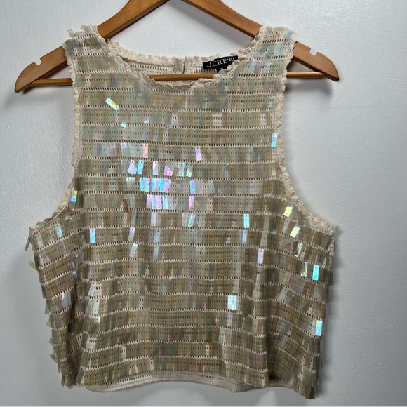 J.Crew Crochet Sequin Tank Top Scalloped Trim Size XS,S, M New Natural - Picture 9 of 16